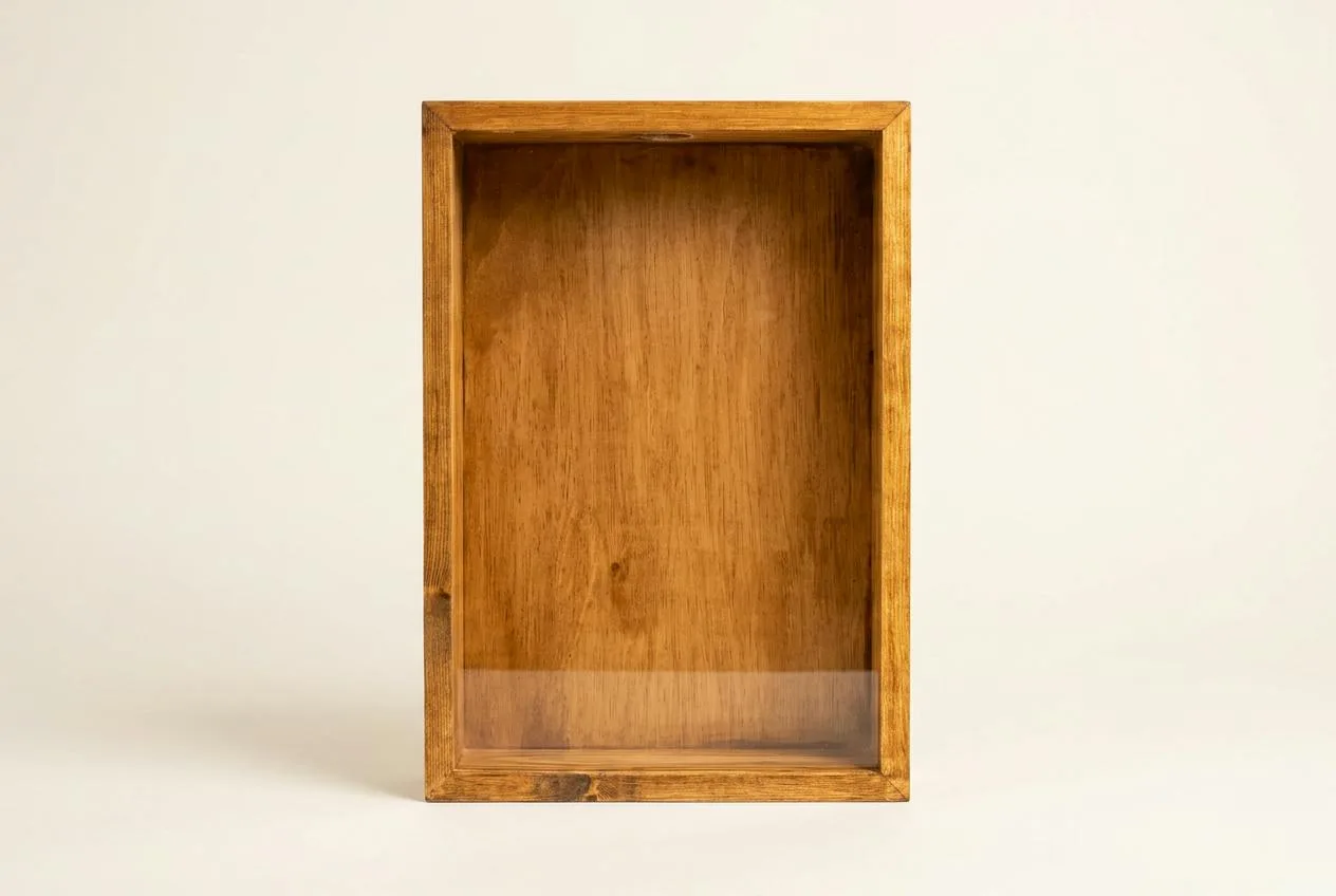 Memory box klein van massief eiken met glazen voorkant